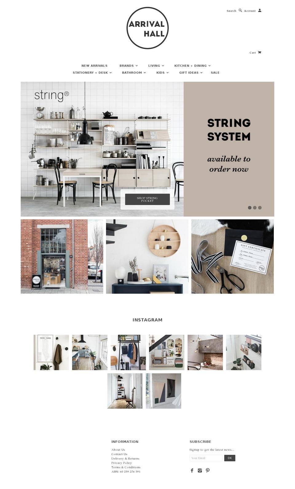 arrivalhall.com.au shopify website screenshot