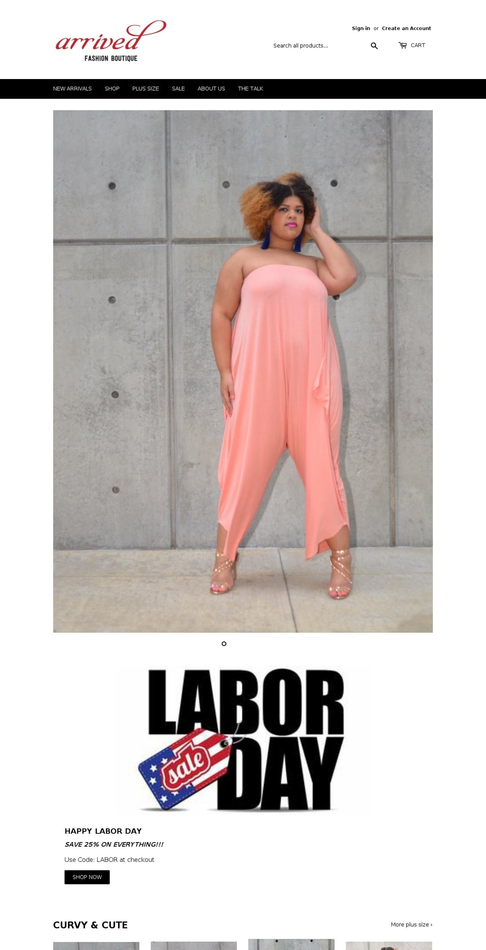 arrivedfashionboutique.com — Shopify storefront screenshot
