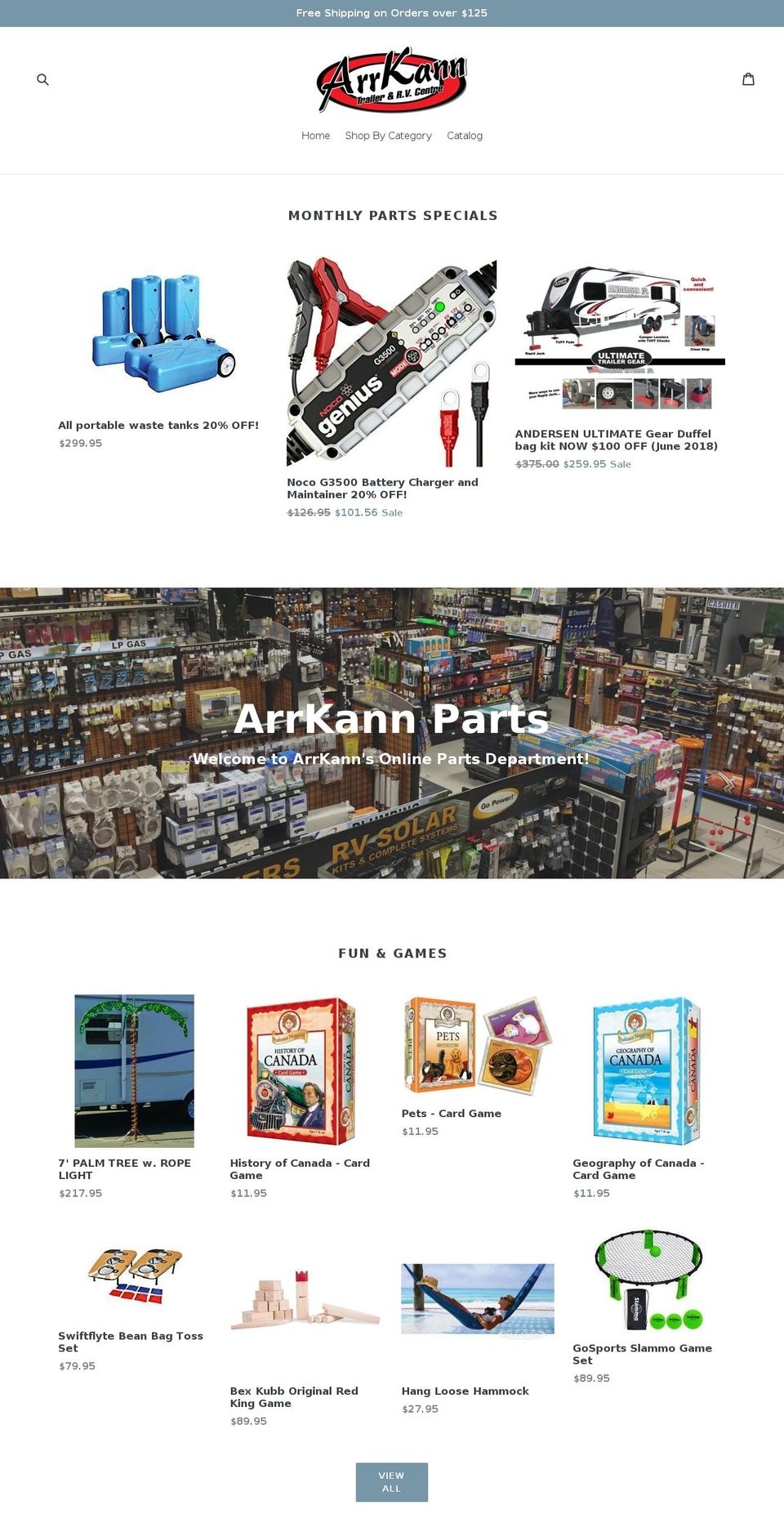 arrkannrvparts.com shopify website screenshot