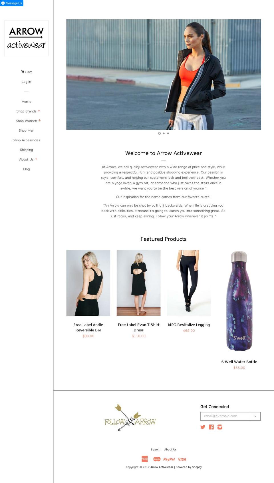 arrowactivewear.com shopify website screenshot