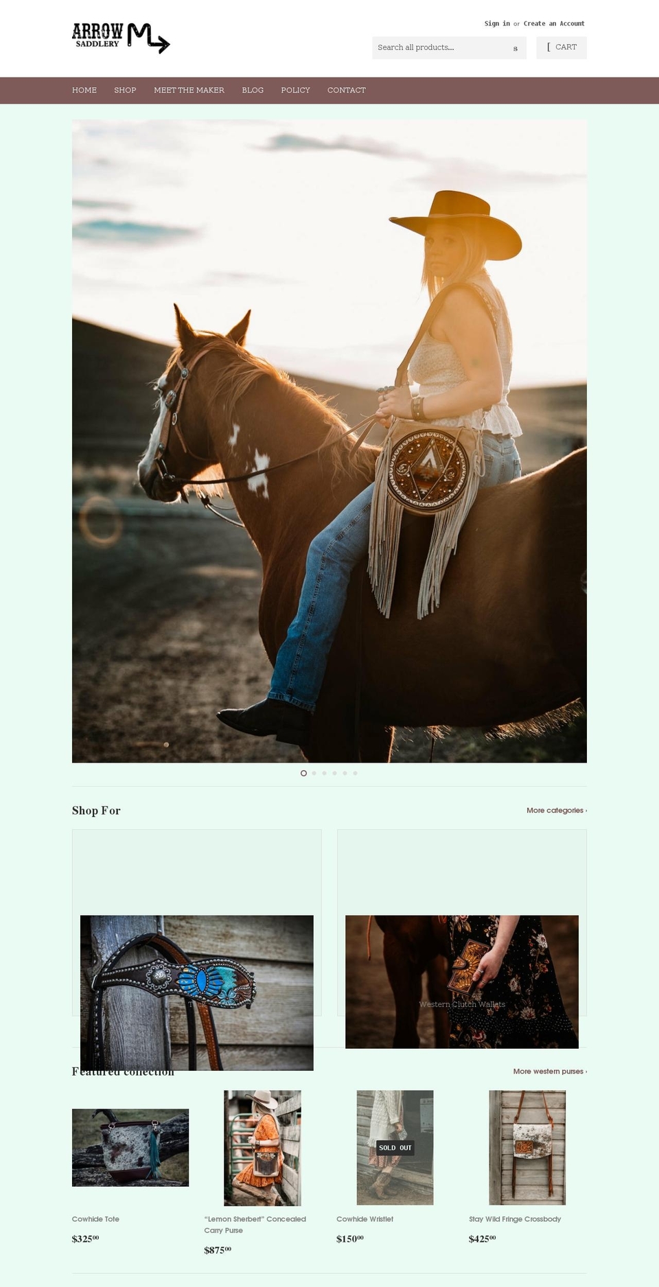 arrowmsaddlery.com shopify website screenshot