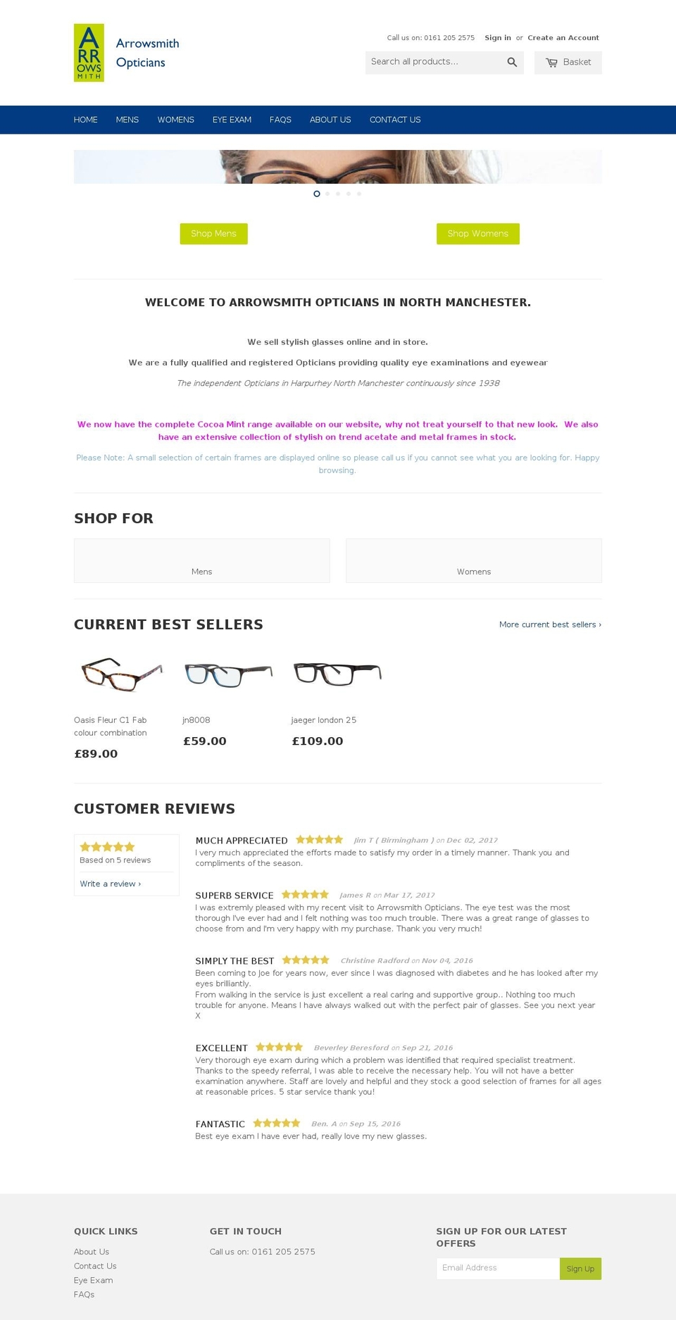 Arrowsmith Opticians by M89 Web Design Shopify theme site example arrowsmithopticians.co.uk
