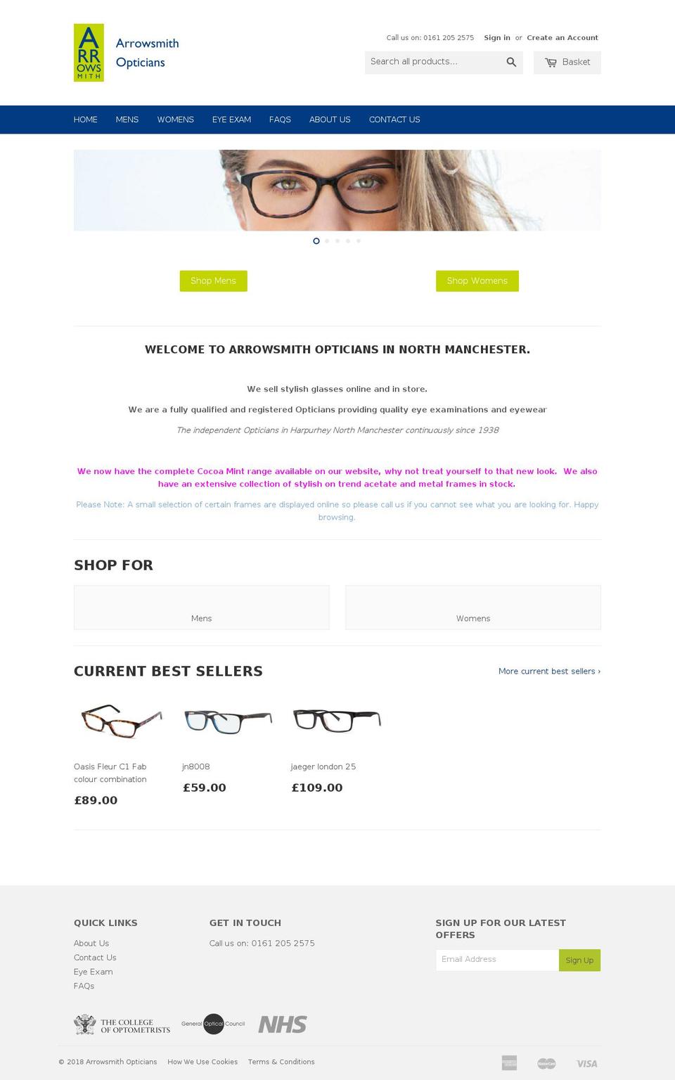 Arrowsmith Opticians by M89 Web Design Shopify theme site example arrowsmithopticians.com