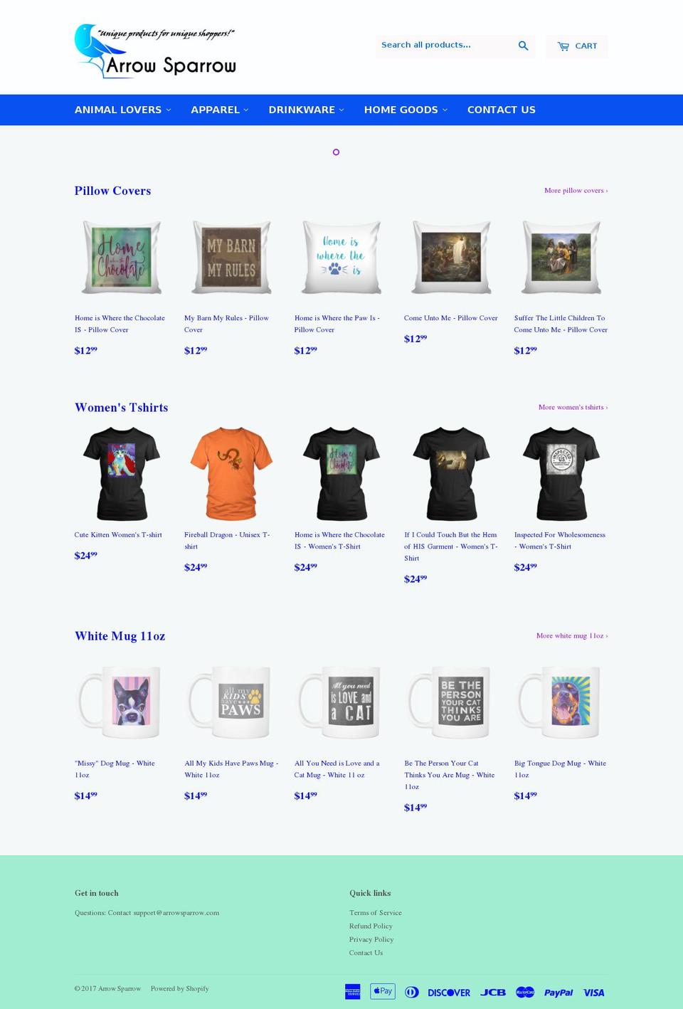 arrowsparrow.com shopify website screenshot