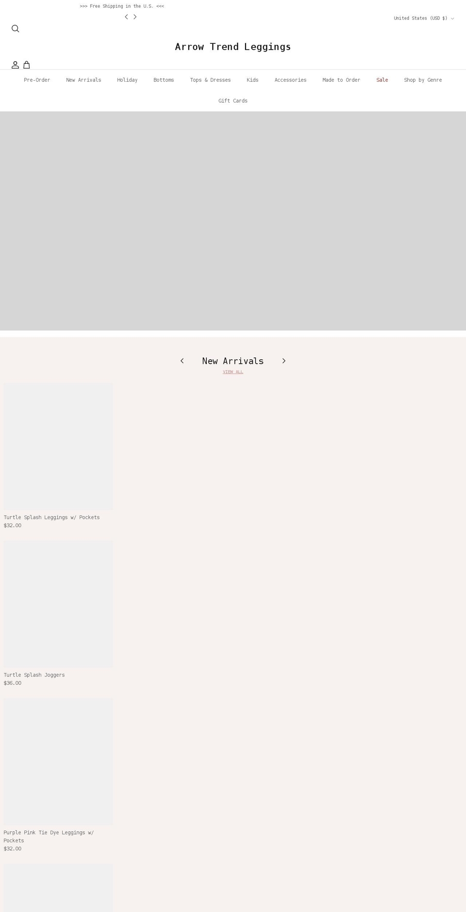 arrowtrendleggings.com shopify website screenshot