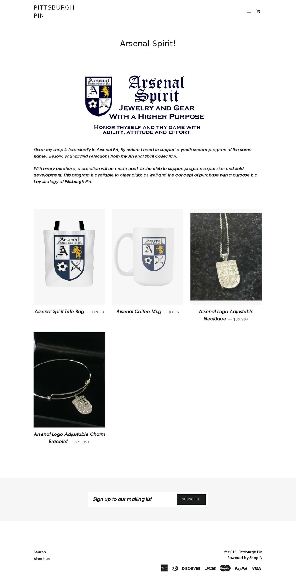 arsenalspirit.com — Shopify storefront screenshot