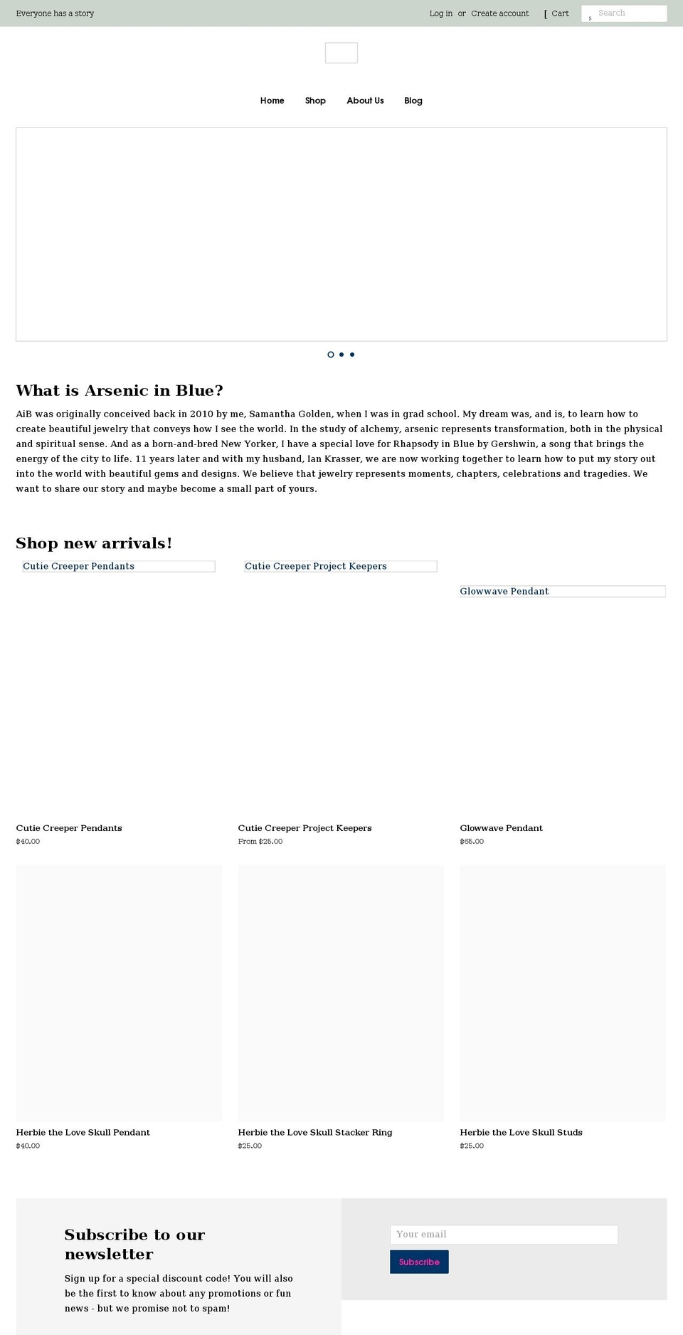 arsenicinblue.com shopify website screenshot