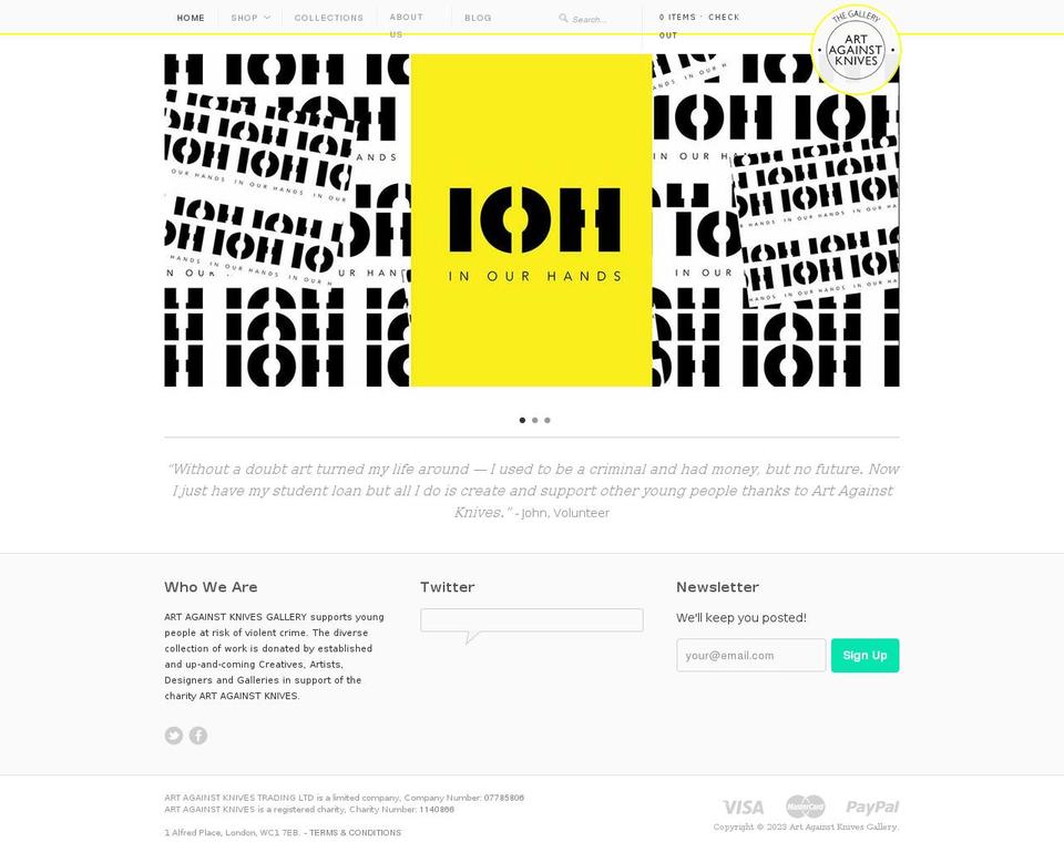 artagainstknivesgallery.com shopify website screenshot