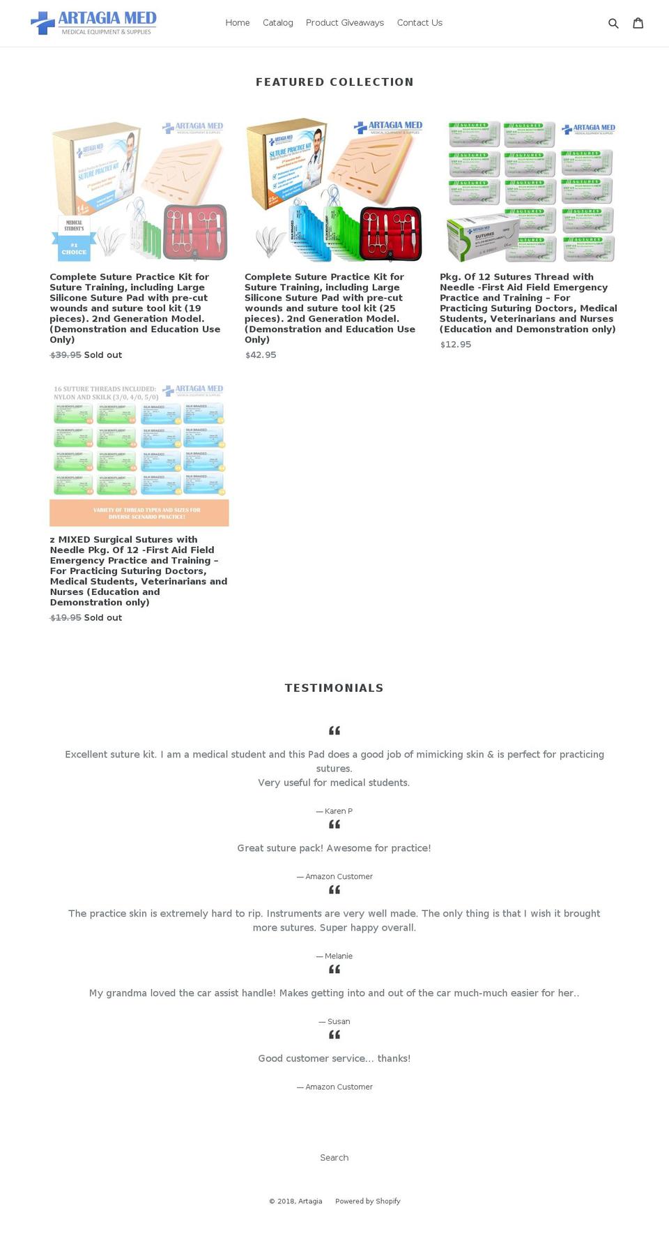 artagia.myshopify.com shopify website screenshot