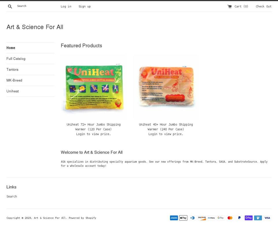 artandscienceforall.com shopify website screenshot