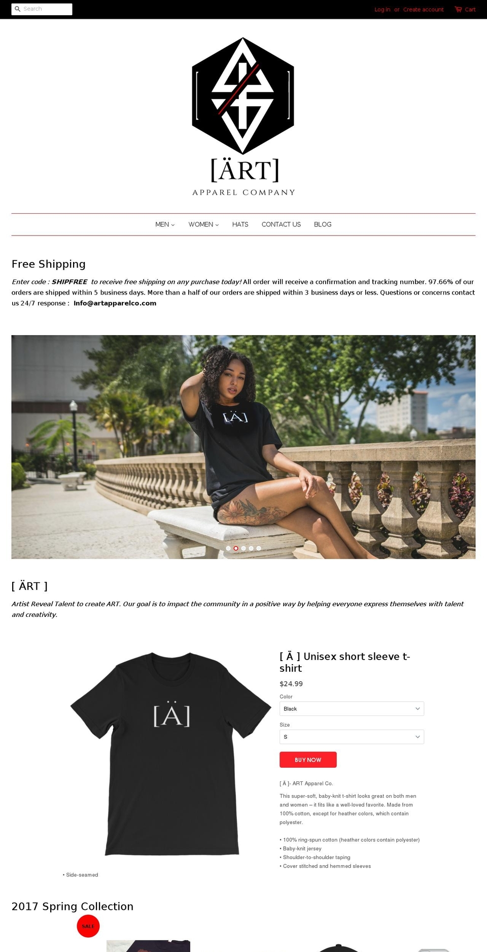 artapparelco.com shopify website screenshot