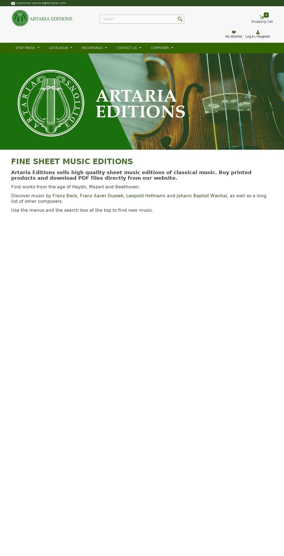 artaria.com shopify website screenshot