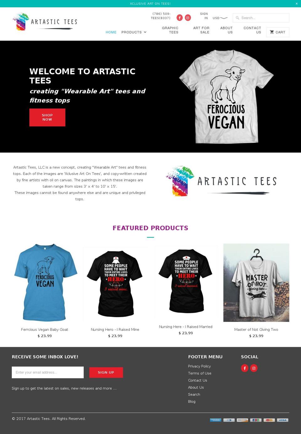 artastictees.com shopify website screenshot