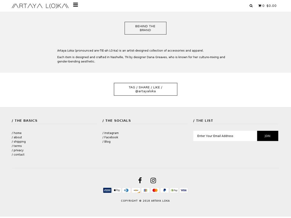 artayaloka.com shopify website screenshot