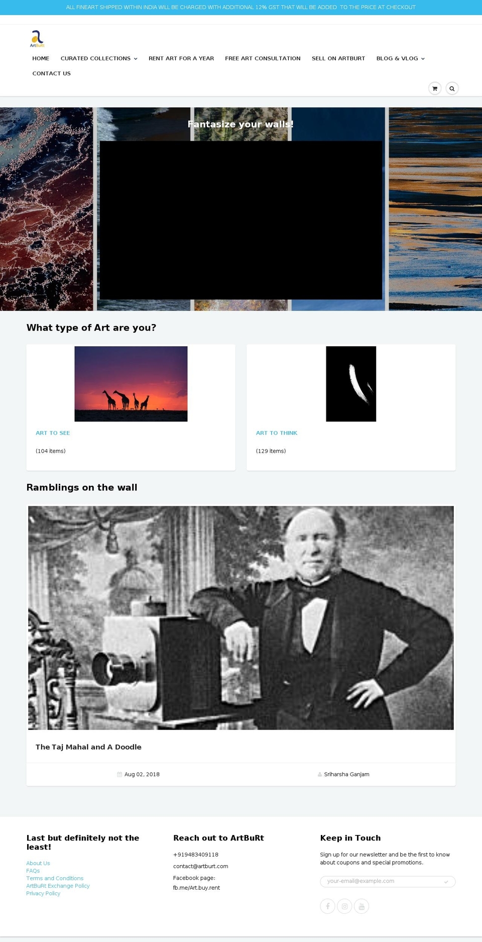 artburt.com shopify website screenshot