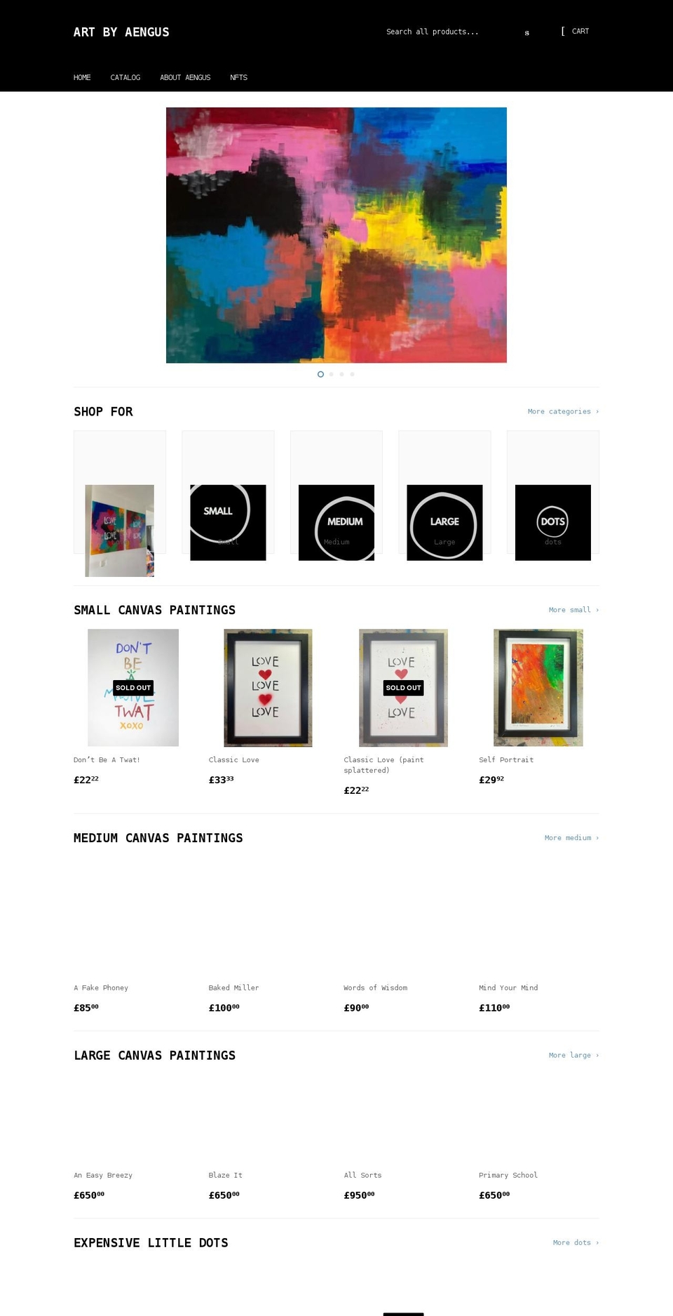 artbyaengus.com shopify website screenshot