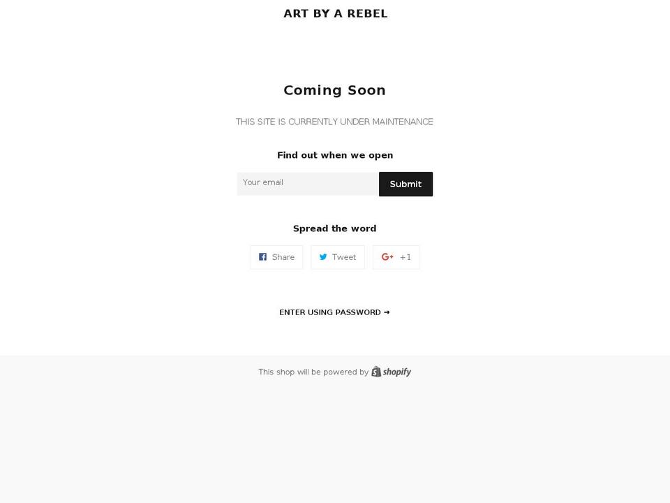 artbyarebel.com shopify website screenshot