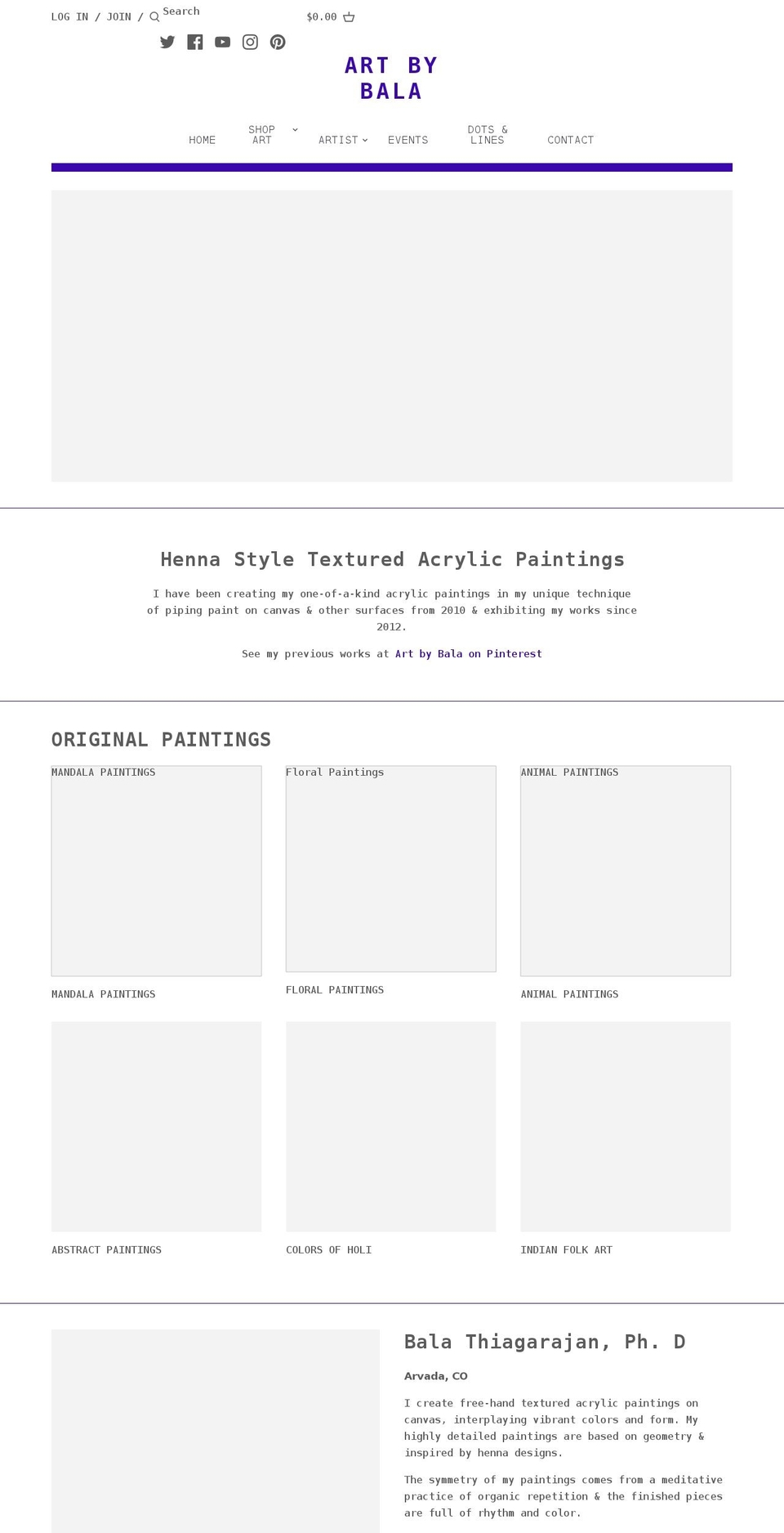 artbybala.com shopify website screenshot
