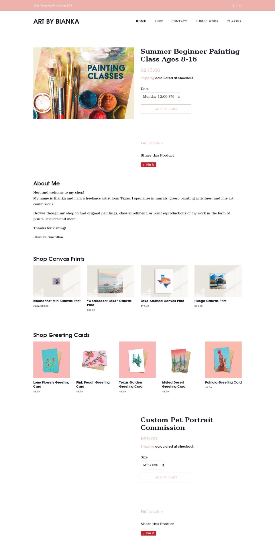 artbybianka.com shopify website screenshot