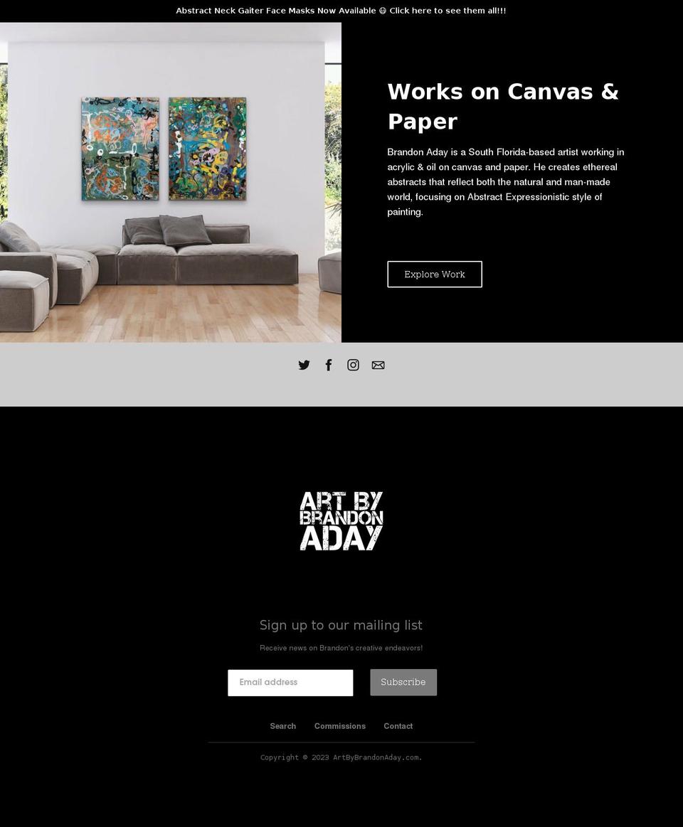 artbybrandonaday.com shopify website screenshot