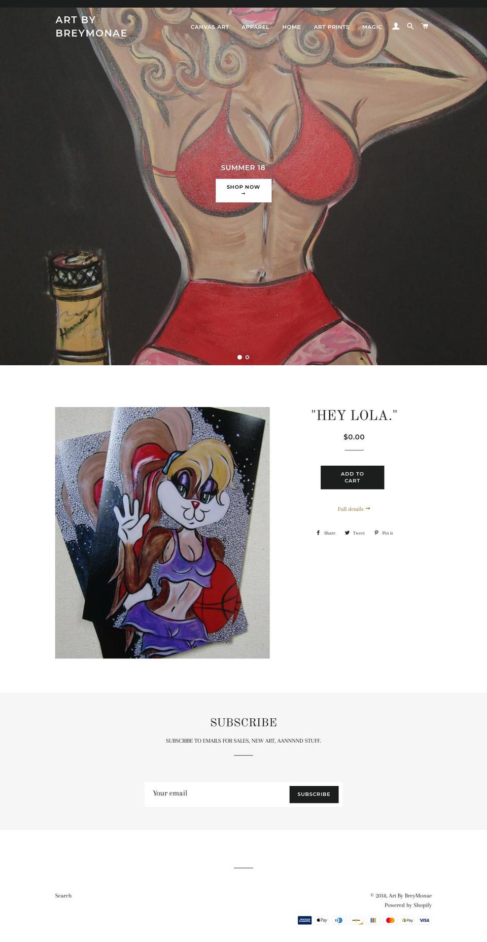 artbybreymonae.com — Shopify storefront screenshot