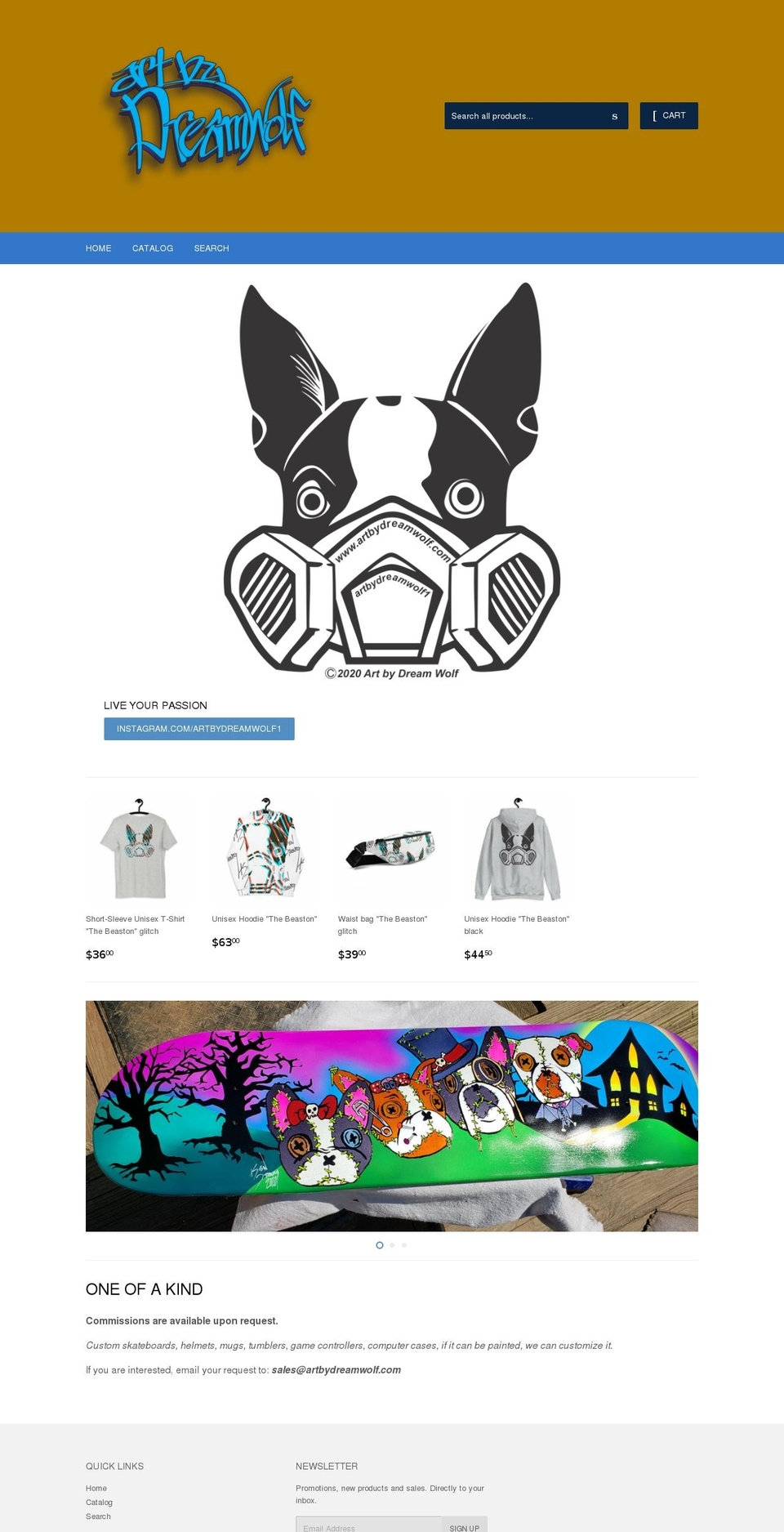 artbydreamwolf.com shopify website screenshot