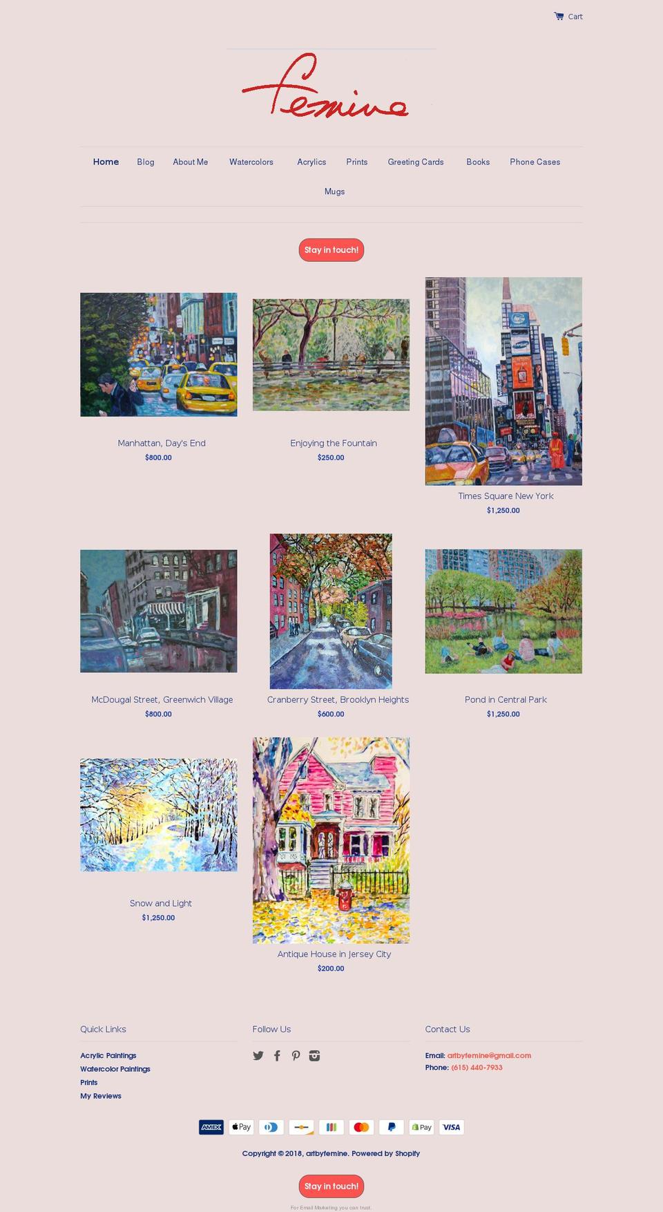 artbyfemine.com shopify website screenshot