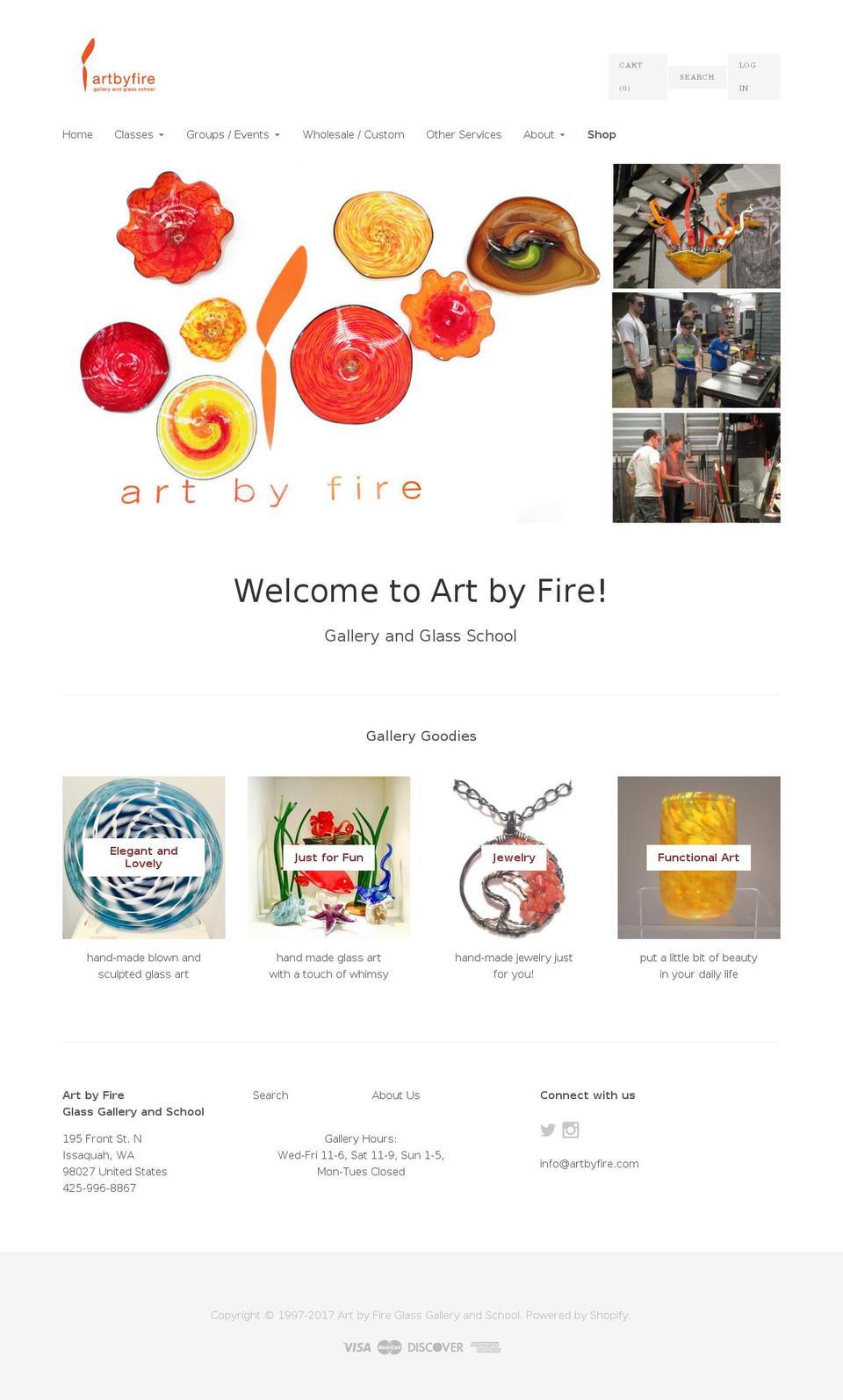Cypress Shopify theme site example artbyfire.com