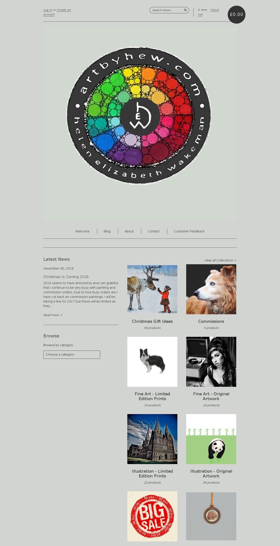 artbyhew.com shopify website screenshot