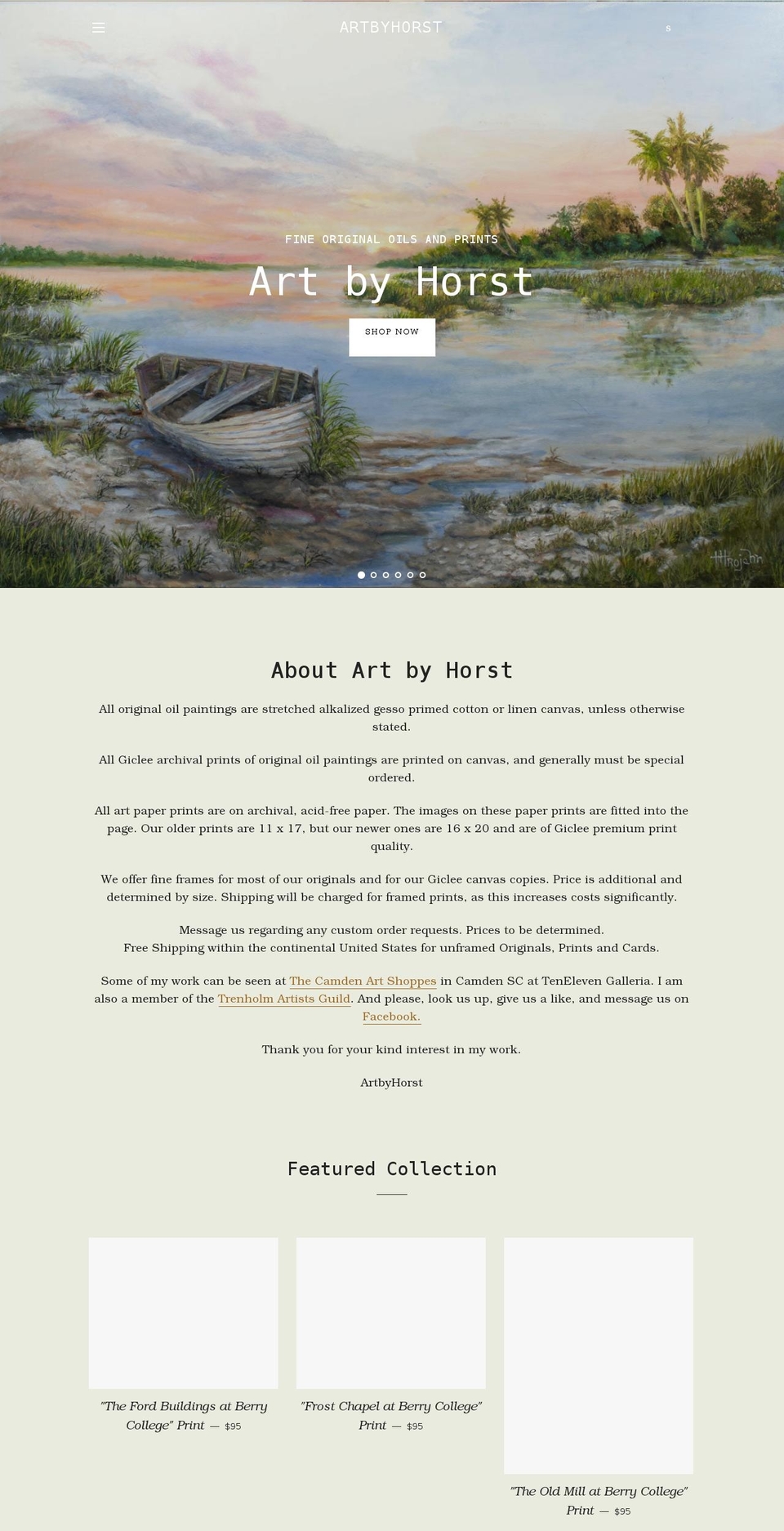 artbyhorst.com shopify website screenshot