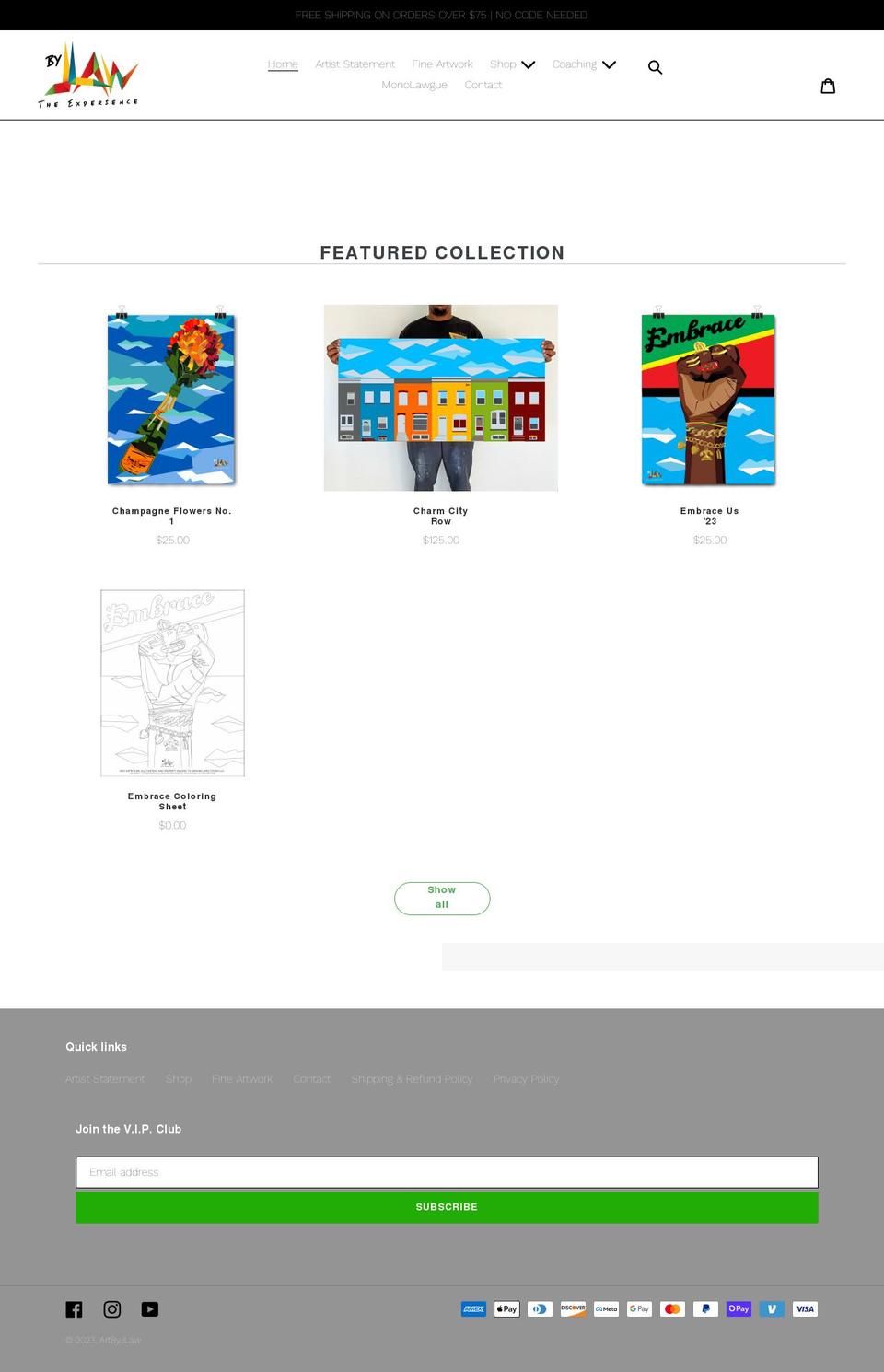 artbyjlaw.com shopify website screenshot