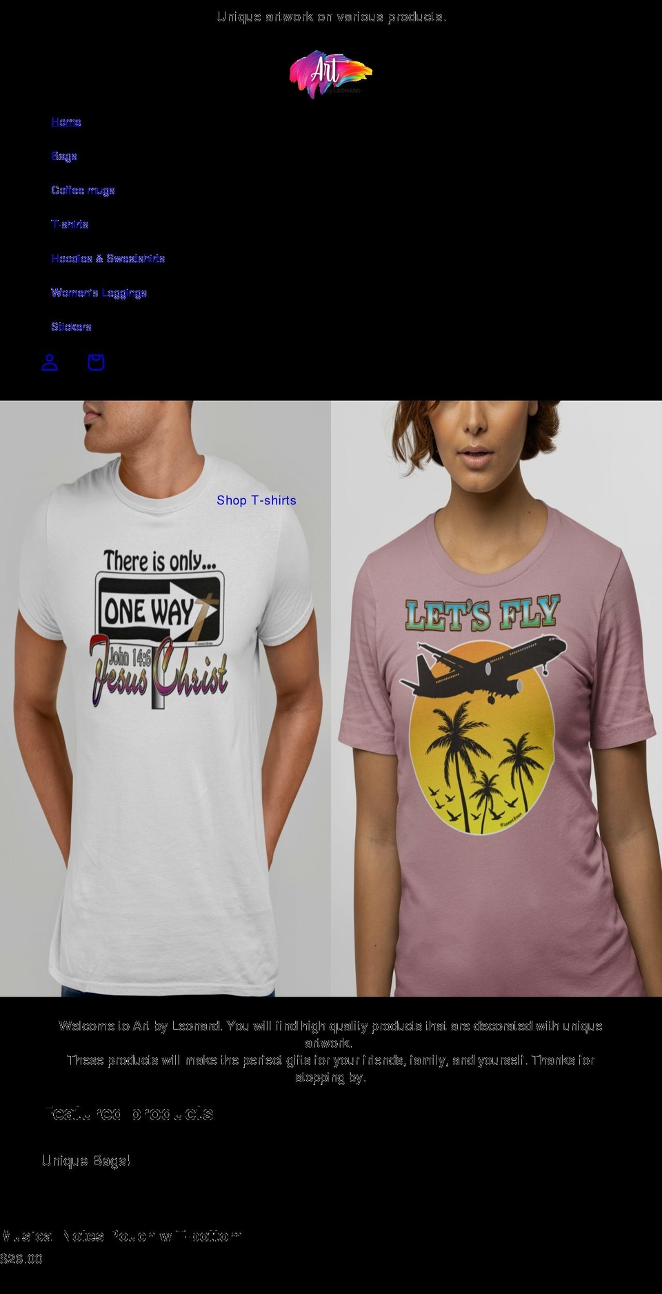 artbyleonard.com shopify website screenshot