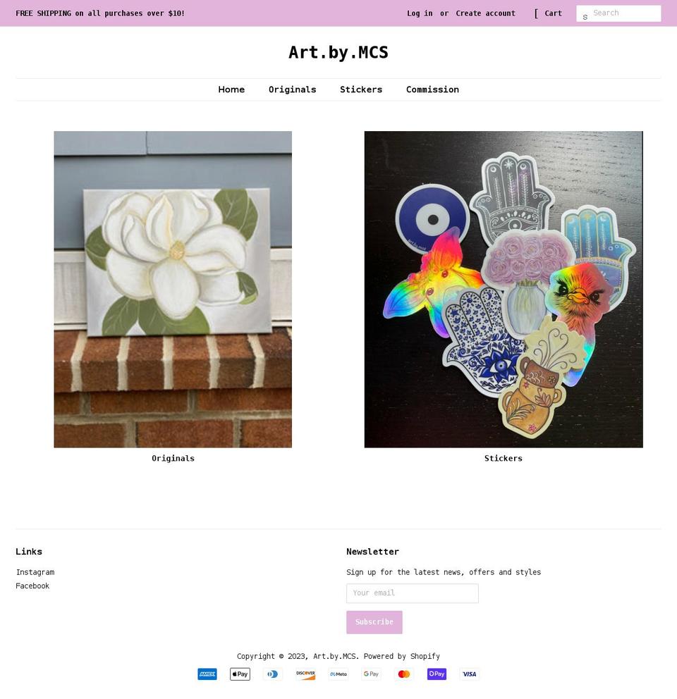 artbymcs.com shopify website screenshot