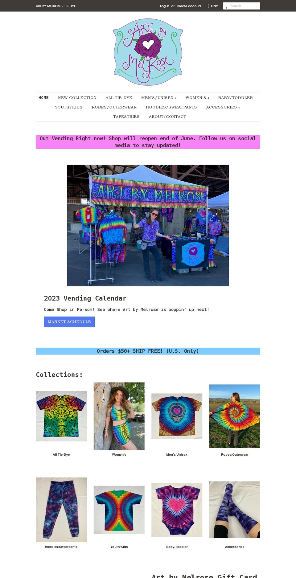 artbymelrose.com shopify website screenshot