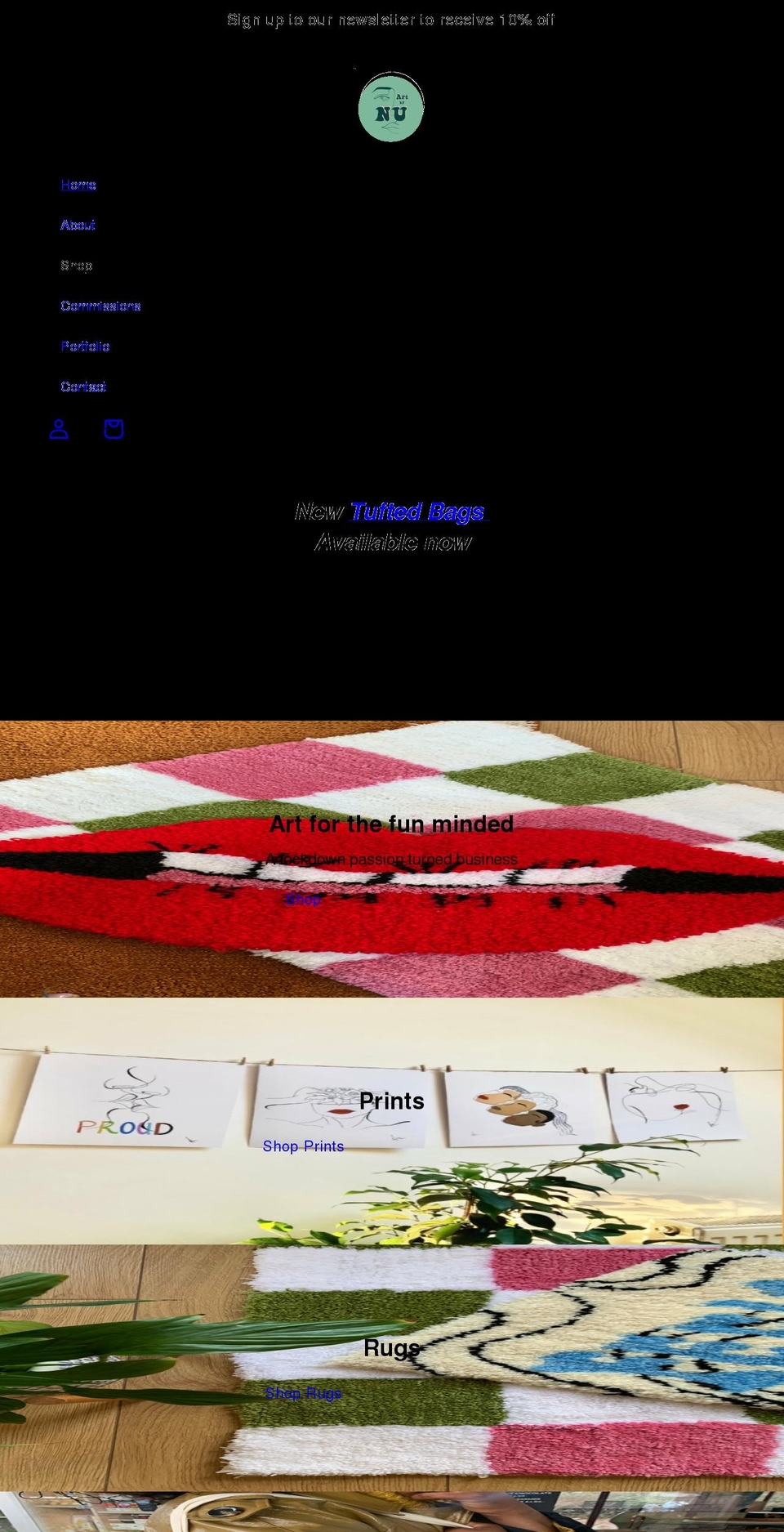 artbynu.com shopify website screenshot