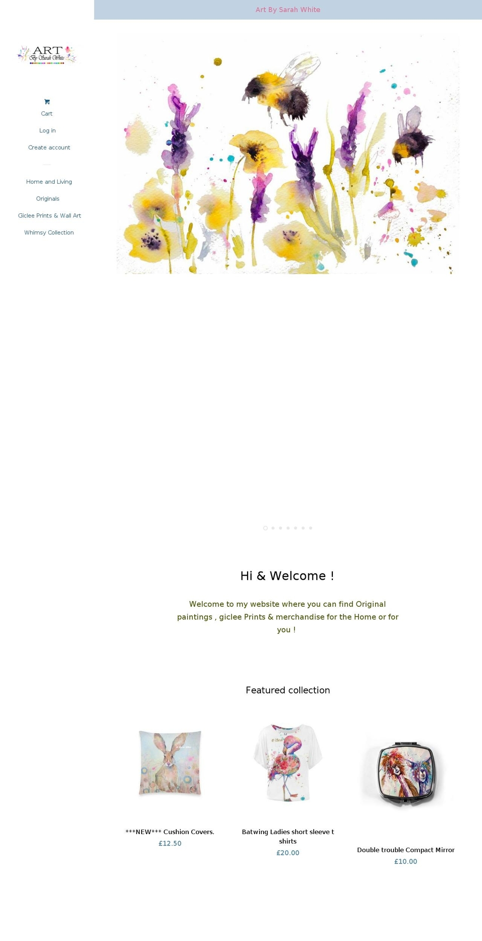artbysarahwhite.net shopify website screenshot
