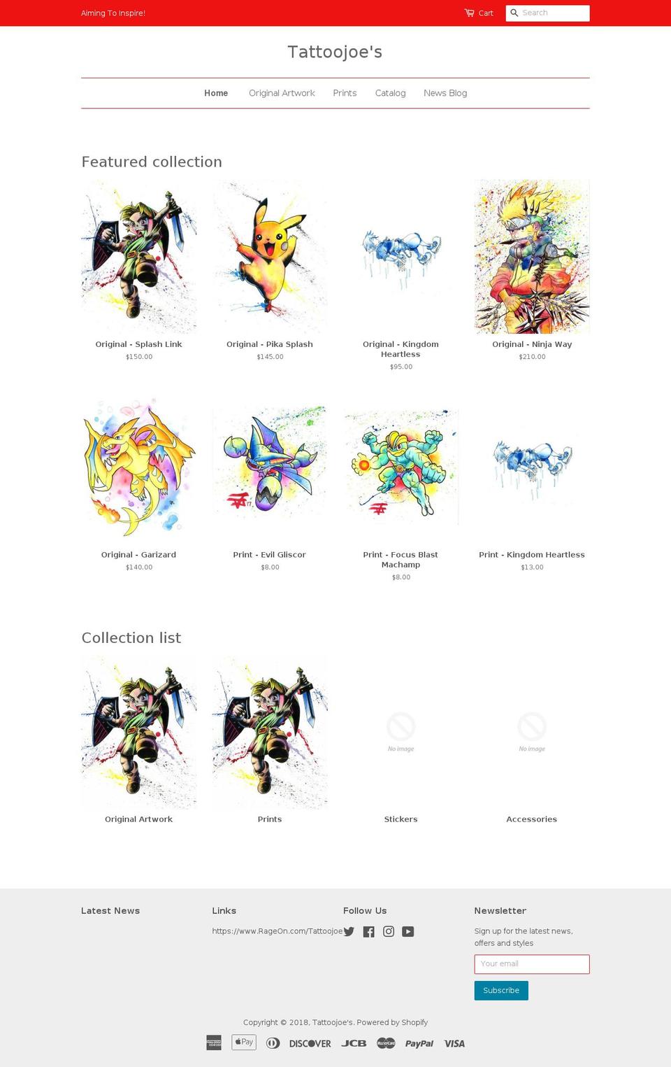 artbytattoojoe.com — Shopify storefront screenshot