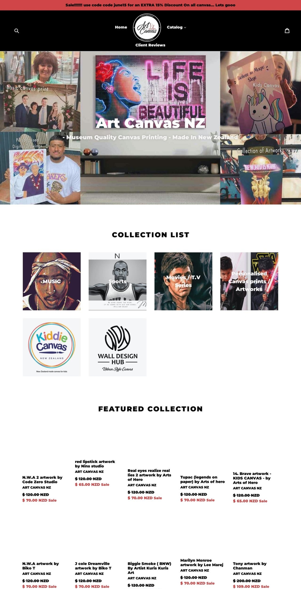 artcanvasnz.com — Shopify storefront screenshot