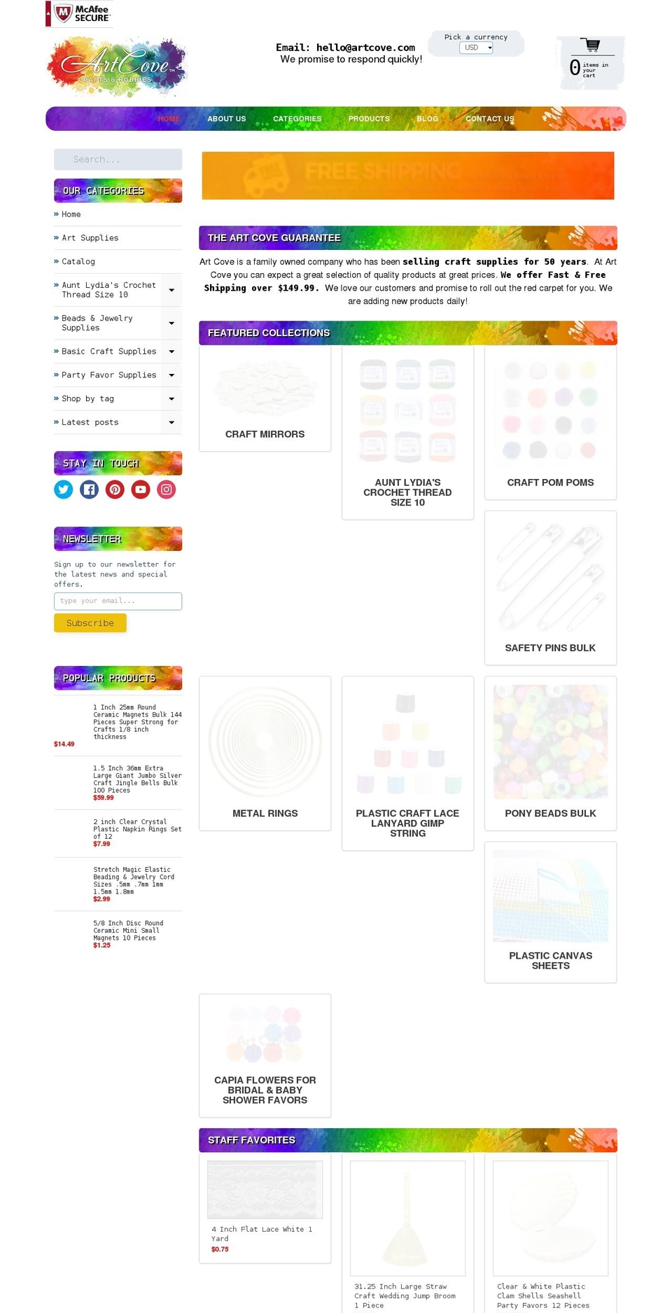 artcovecrafts.com — Shopify storefront screenshot