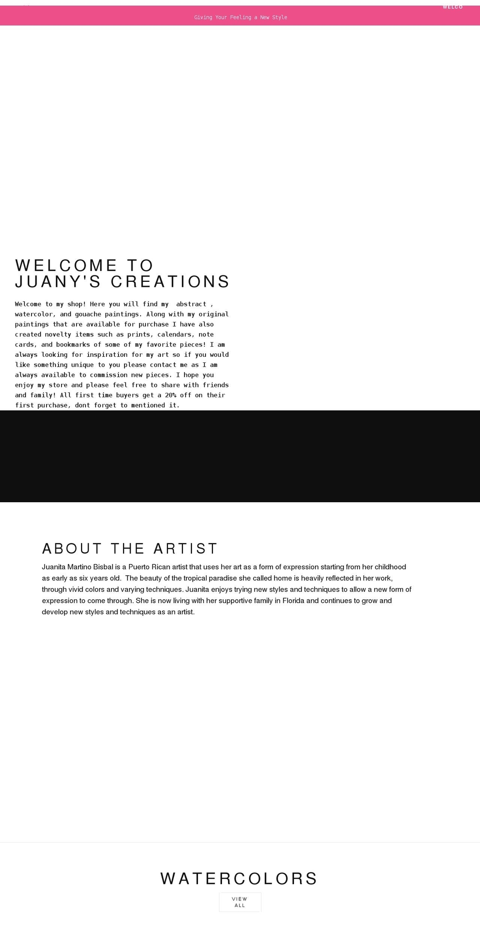 artcreationsbyjuany.com shopify website screenshot