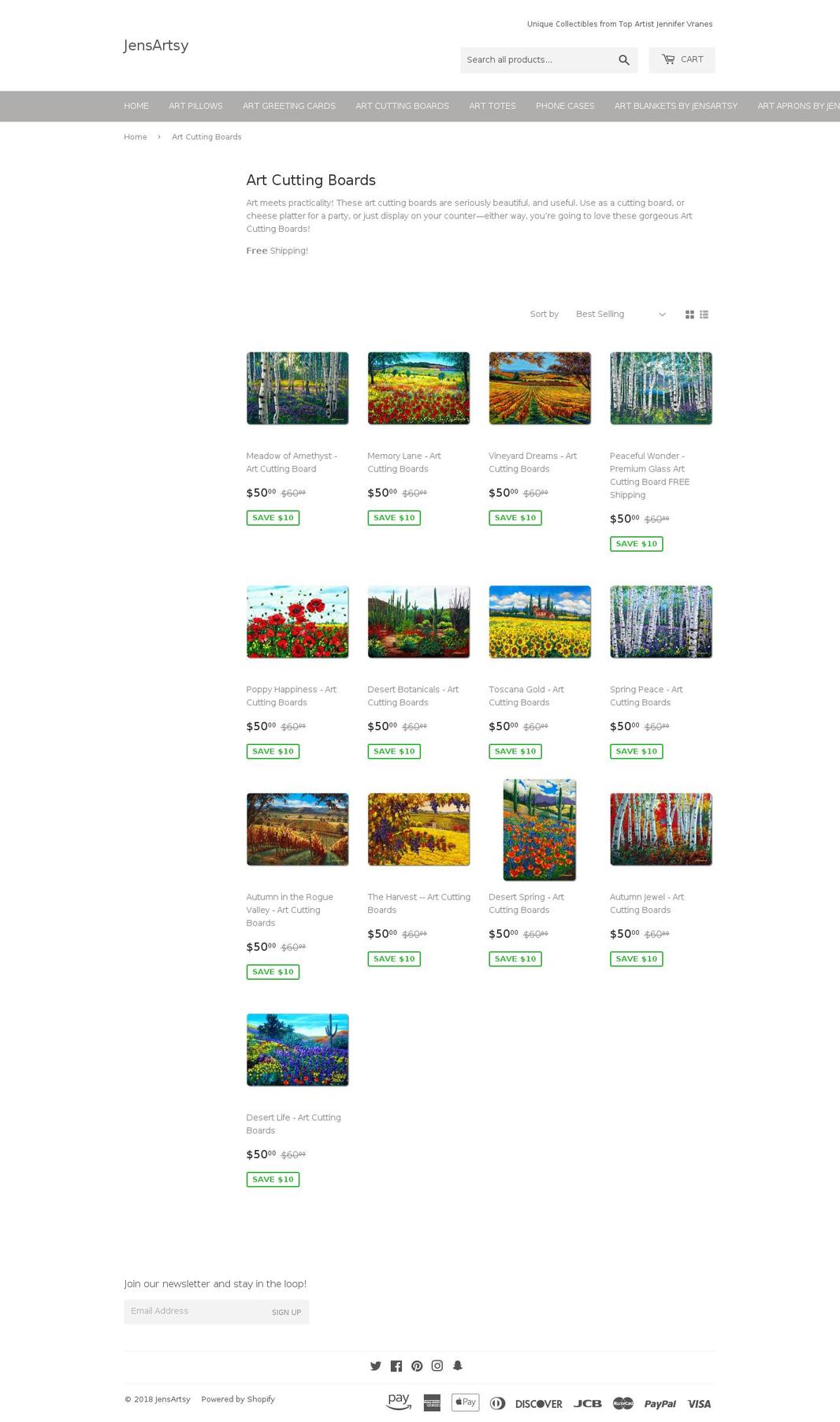 artcuttingboards.com — Shopify storefront screenshot