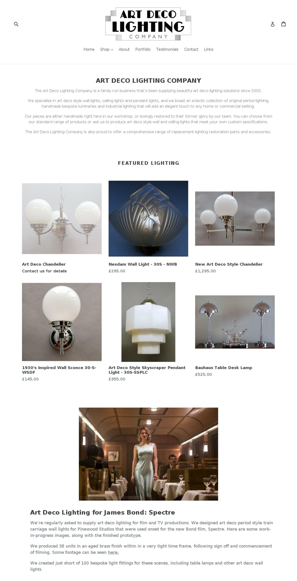 artdecolightingcompany.co.uk shopify website screenshot