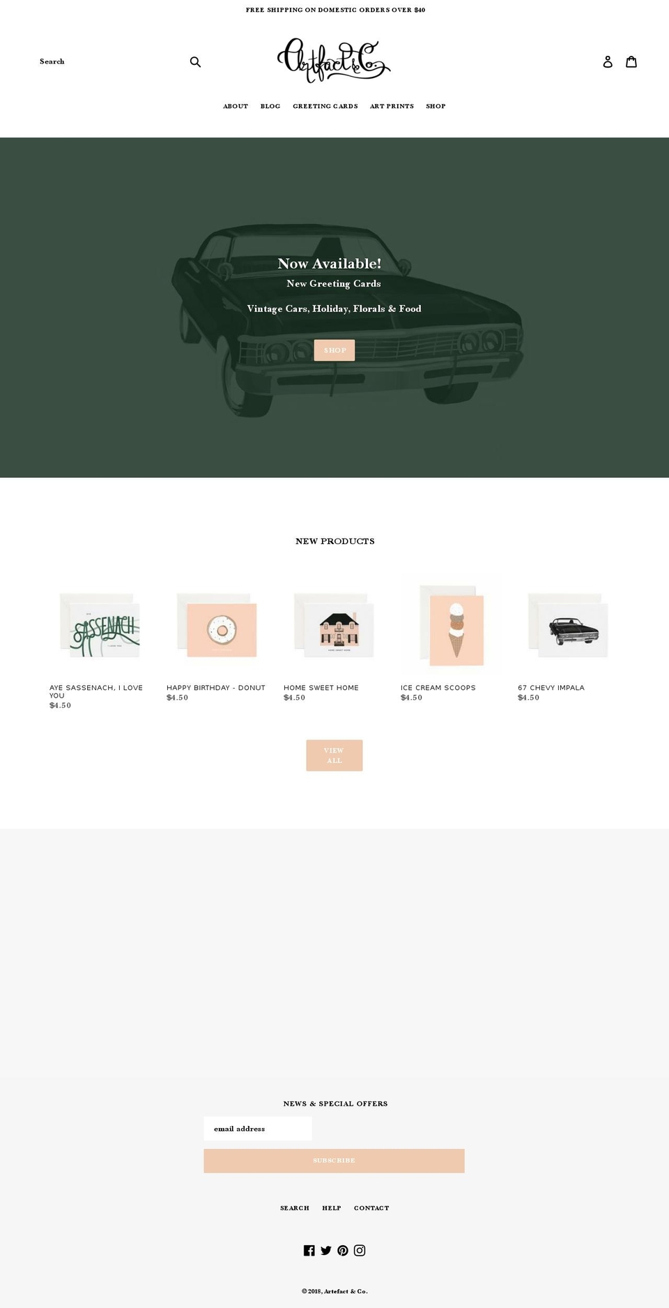 artefactandco.com — Shopify storefront screenshot
