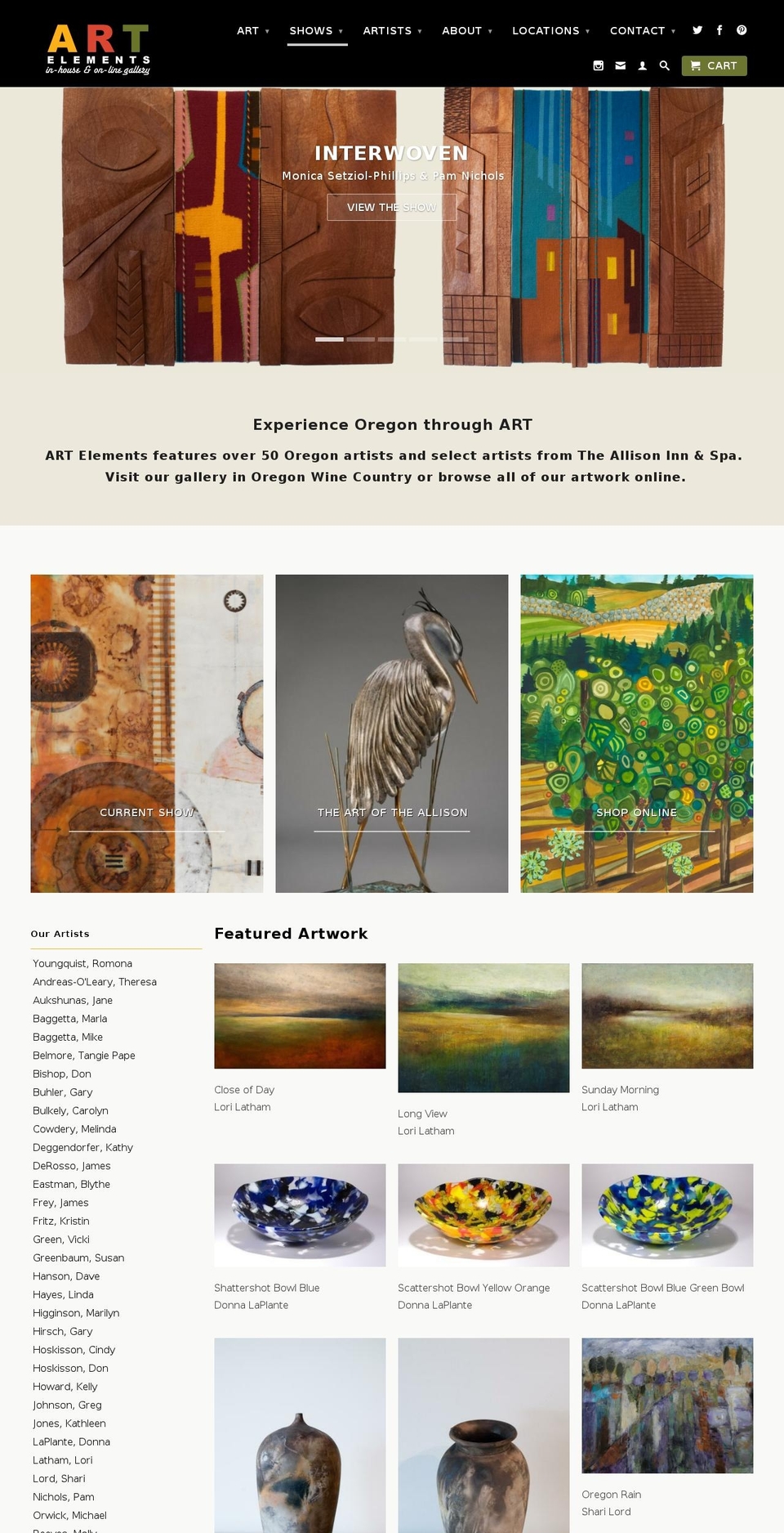 artelementsgallery.net shopify website screenshot