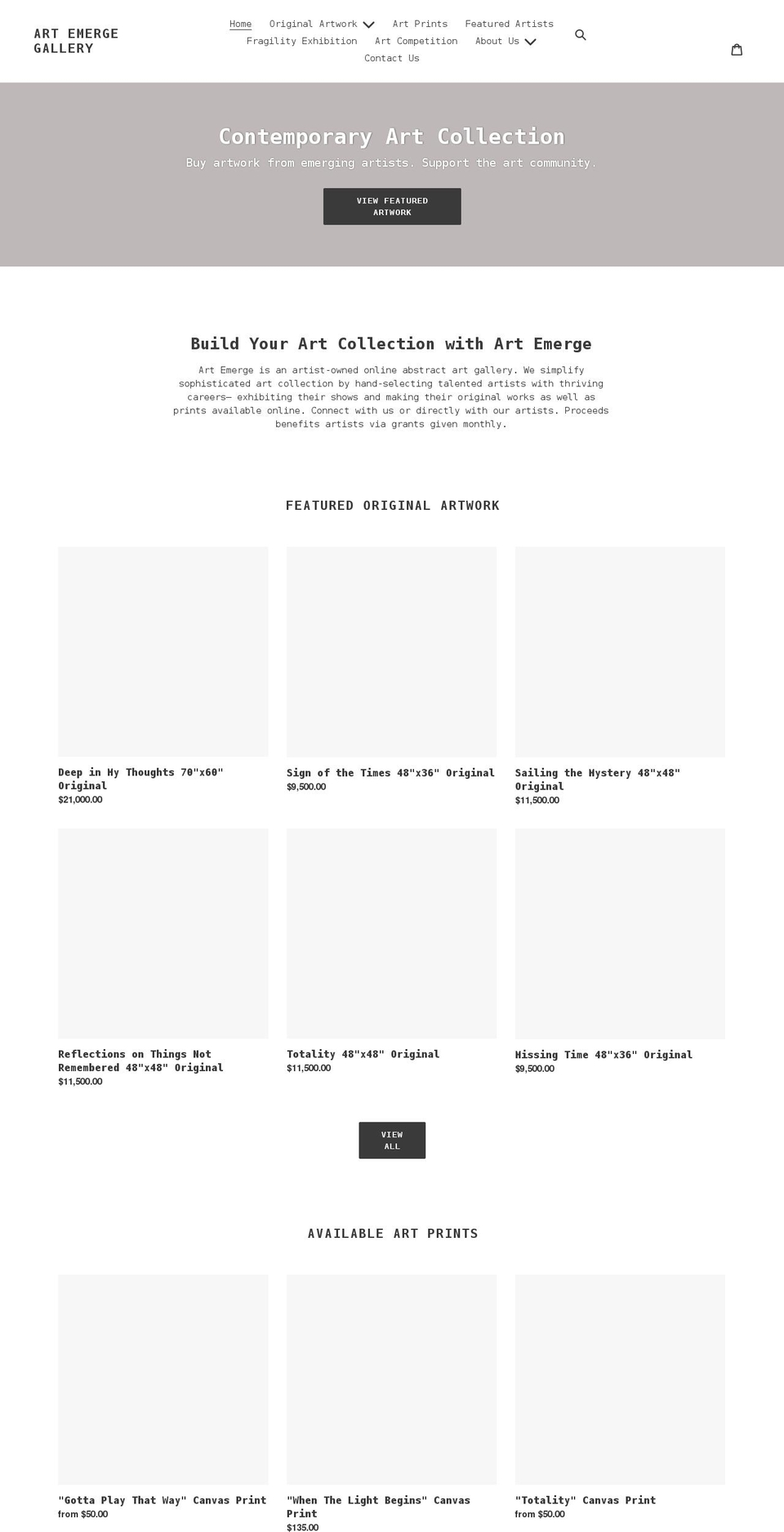 artemerge.org shopify website screenshot