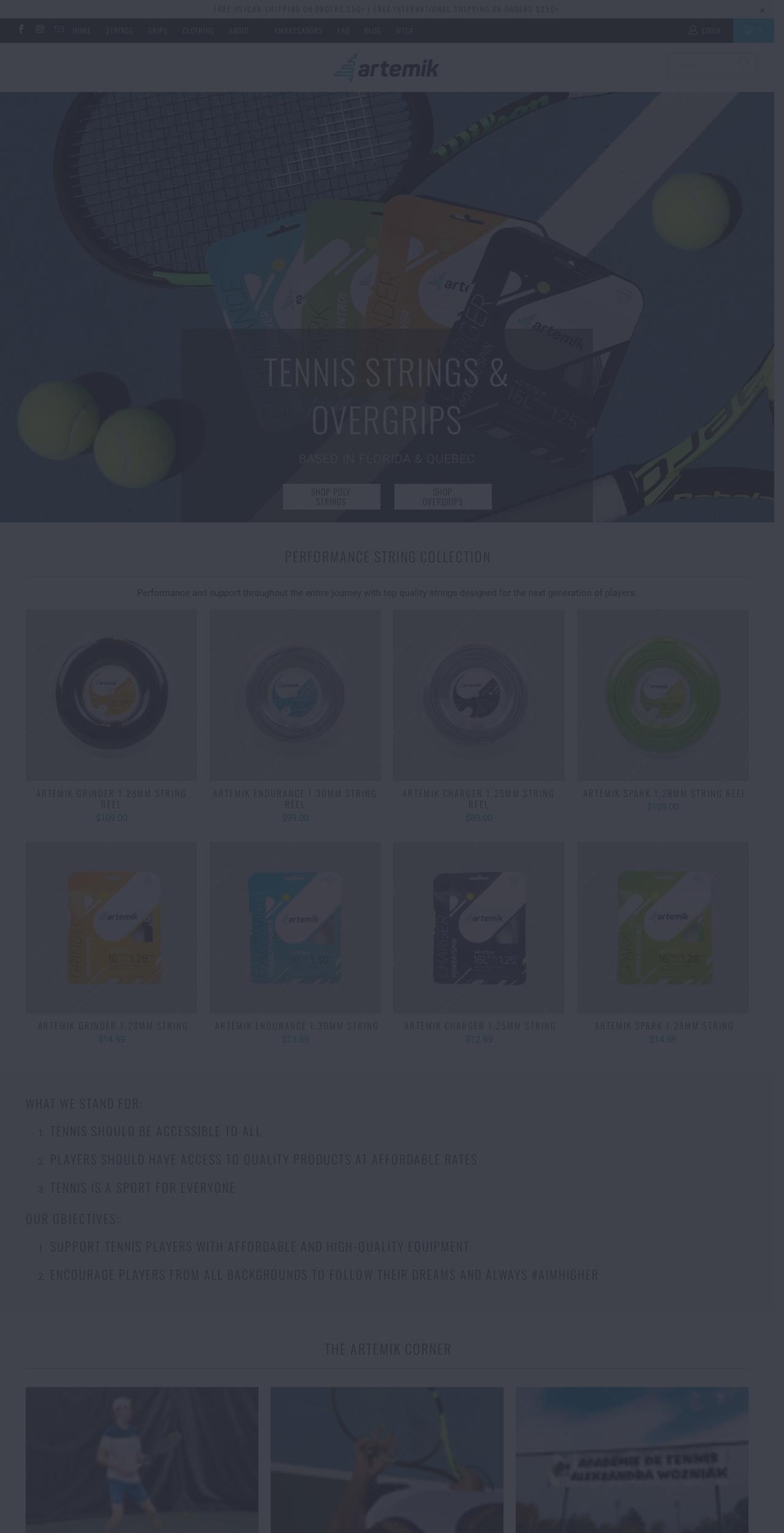 artemiksports.com shopify website screenshot