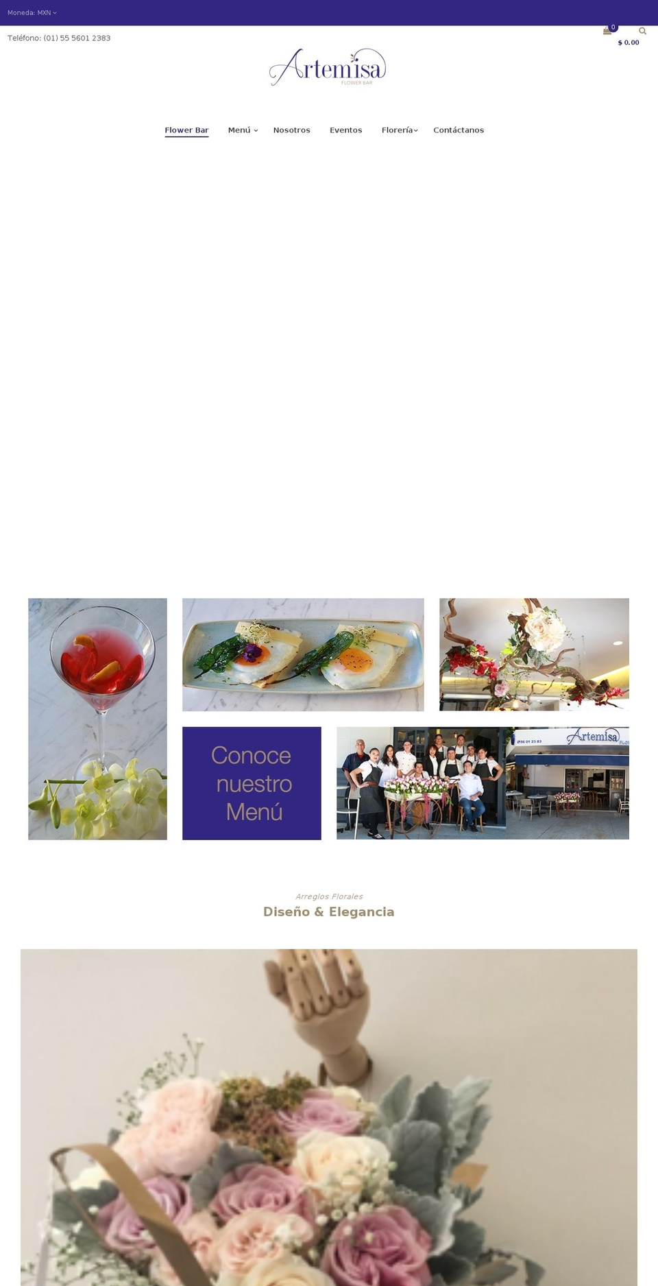 artemisaflowerbar.com — Shopify storefront screenshot