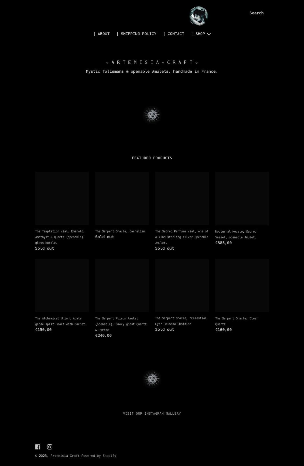 artemisiacraft.com shopify website screenshot