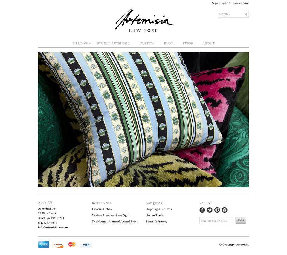 artemisiainc.com shopify website screenshot