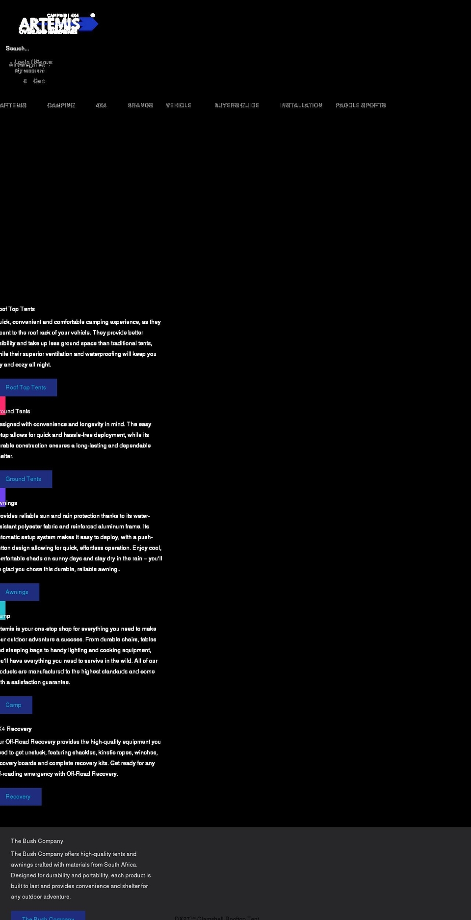 artemisoverland.com shopify website screenshot